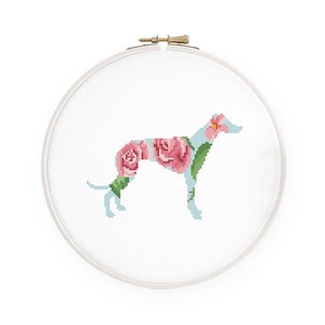 Schema punto croce Greyhound floreale Silhouette cane acquerello Punto croce, Download immediato PDF #003