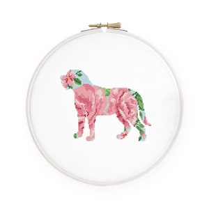 Mastiff bloemen kruissteekpatroon aquarel mastiff silhouet kruissteek, pdf-direct downloaden #212