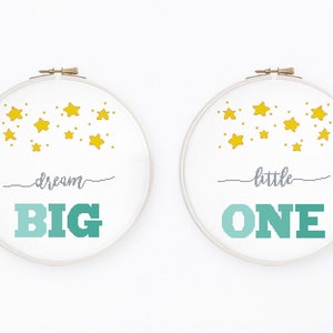 Dream big cross stitch pattern Set of 2 baby cross stitch Grey mint nursery cross stitch, Instant download PDF #551