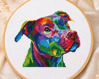 Rainbow Pitbull Cross Stitch Pattern | Colorful Abstract Pit Bull | PDF Instant Download