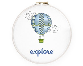 Explore cross stitch pattern Blue hot air balloon cross stitch New baby boy nursery inspirational quote, Instant download PDF #628