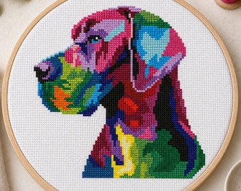 Great Dane Cross Stitch Pattern | Colorful Dog Side Profile Portrait | PDF Instant Download