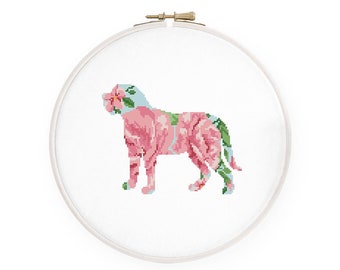 Floral Mastiff cross stitch pattern Watercolor Mastiff silhouette cross stitch, Instant download PDF #212