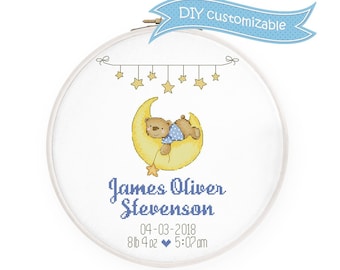Birth announcement cross stitch pattern  DIY Customizable birth sampler cross stitch Baby boy cross stitch, Instant download PDF #448