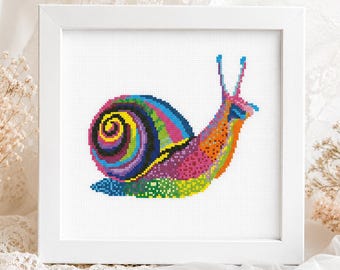 Rainbow Snail Cross Stitch Pattern | Garden Animal | PDF Instant Download
