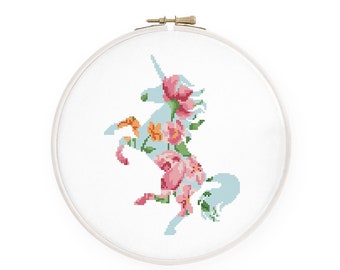 Floral unicorn cross stitch pattern Watercolor unicorn silhouette cross stitch, Instant download PDF #181
