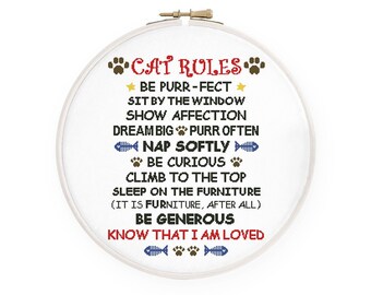 Cat rules cross stitch pattern Funny cat quote cross stitch Cat lady typography Instant download PDF #454