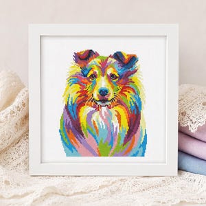 Rainbow Shetland Sheepdog Cross Stitch Pattern | Colorful Sheltie Portrait | PDF Instant Download
