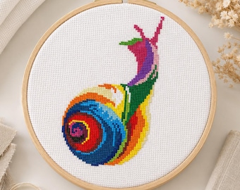 Padrão de Ponto Cruz de Caracol de Jardim | Animal da Natureza Arco-Íris | Download Instantâneo em PDF