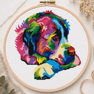 Rainbow St. Bernard Cross Stitch Pattern | Colorful Pop Art Dog | PDF Instant Download