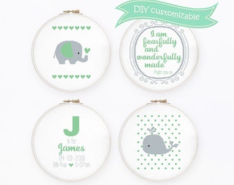 Birth announcement cross stitch pattern Set of 4 baby cross stitch Gender neutral nursery, Instant download PDF #797