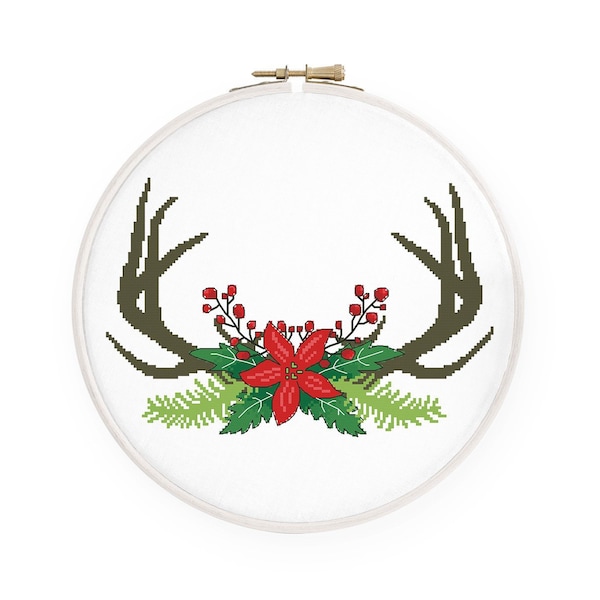 Christmas deer antlers cross stitch pattern Merry xmas cross stitch Winter holiday cross stitch, Instant download PDF #869