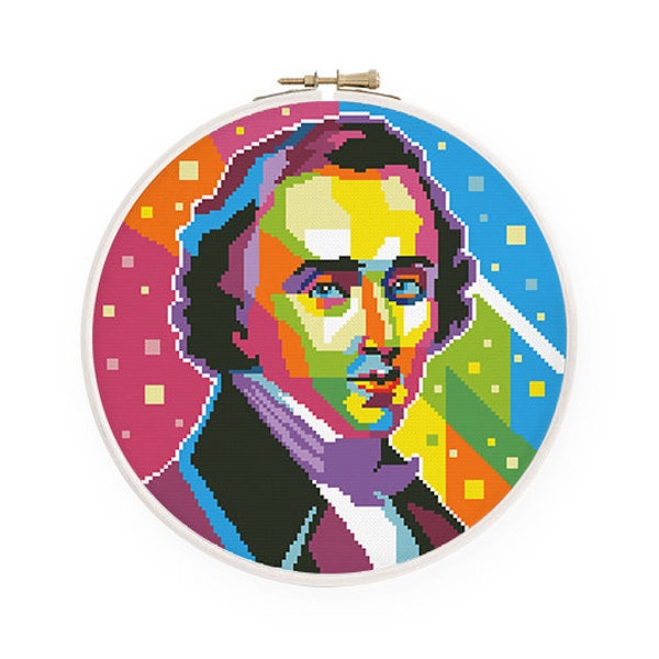 Colorful Chopin cross stitch pattern Abstract classical composer cross stitch Music cross stitch, Instant download PDF #1801