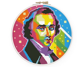 Colorful Chopin cross stitch pattern Abstract classical composer cross stitch Music cross stitch, Instant download PDF #1801