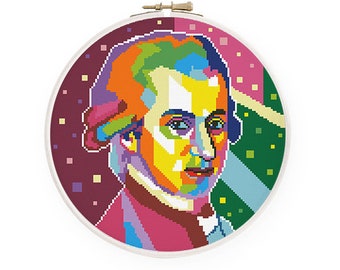 Colorful Mozart cross stitch pattern Abstract composer Wolfgang Amadeus Mozart Music cross stitch, Instant download PDF #1800