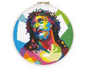 Colorful Jesus Christ cross stitch pattern Abstract Jesus Christ cross stitch Christian cross stitch Instant download PDF #1820