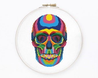 Colorful skull cross stitch pattern Abstract rainbow anatomy cross stitch Modern sugar skull cross stitch, Instant download PDF #2077