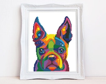 Colorful French Bulldog Cross Stitch Pattern Abstract Rainbow | Etsy