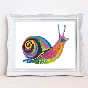 Rainbow snail cross stitch pattern Colorful abstract Garden Snail cross stitch Instant download PDF #2301
