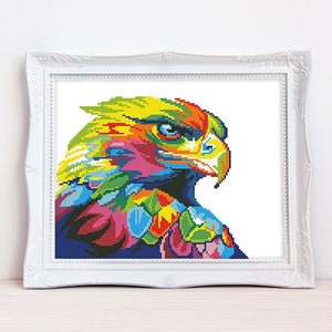 Bunter Adler Kreuzstichmuster Abstrakter Regenbogen Falke Kreuzstich Bergvogel USA Nationalsymbol, Sofort-Download PDF-Datei #1691