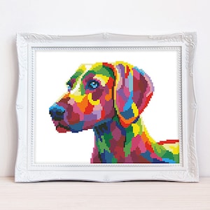 Colorful Weimaraner cross stitch pattern Abstract rainbow raner cross stitch Grey Ghost dog mom, Instant download PDF #1939