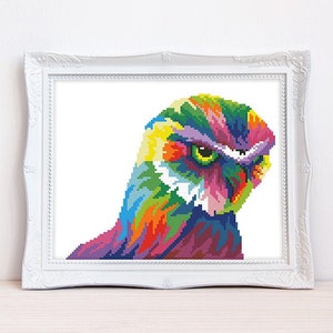 Colorful owl cross stitch pattern Abstract rainbow bird cross stitch Forest animal cross stitch, Instant download PDF #2153