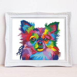 Colorful Chihuahua cross stitch pattern Abstract rainbow chihuahua cross stitch Chihuahua mom cross stitch, Instant download PDF #1675