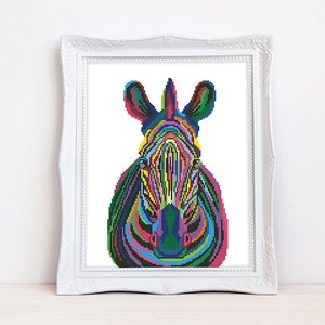 Rainbow zebra cross stitch pattern Abstract colorful zebra cross stitch Safari animal cross stitch, Instant download PDF #2295