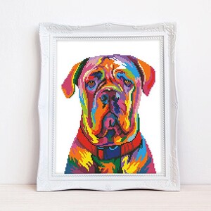 Colorful English Mastiff cross stitch pattern Abstract rainbow Mastiff cross stitch, Instant download PDF #2391