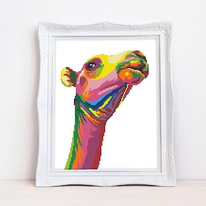 Colorful camel cross stitch pattern Abstract desert animal cross stitch African rainbow animal, Instant download PDF #2203