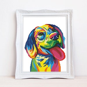 Colorful Beagle cross stitch pattern Abstract rainbow English Beagle cross stitch Dog chart, Instant download PDF #2197