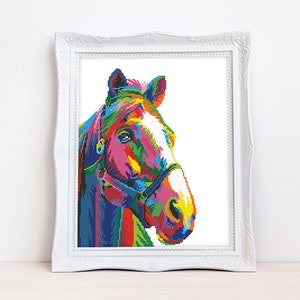 Colorful horse cross stitch pattern Abstract farm animal cross stitch Rainbow equine cross stitch, Instant download PDF #1689