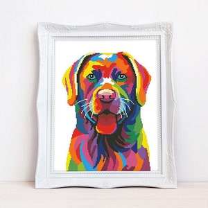 Colorful Labrador Retriever cross stitch pattern Abstract rainbow Labrador cross stitch, Instant download PDF #2173