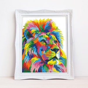 Colorful lion cross stitch pattern Abstract rainbow lion cross stitch African animal cross stitch, Instant download PDF #1652