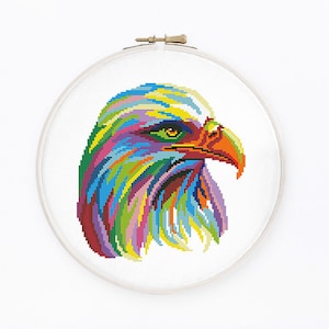 Regenbogen Adler Kreuzstichmuster Abstrakter bunter Falke Kreuzstich Bergvogel Kreuzstich, sofort download PDF #2303