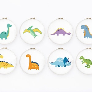 Dinosaur cross stitch pattern Set of 8 dinos cross stitch Funny dino cross stitch, Instant download PDF #2365