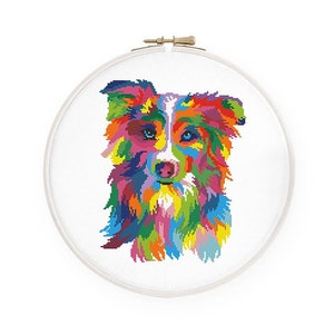 Buntes australisches Kreuzstichmuster Abstrakter Regenbogen Australian Shepherd Kreuzstich, sofort-Download PDF #1713