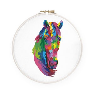 Colorful horse cross stitch pattern Abstract rainbow farm animal cross stitch Equine cross stitch, Instant download PDF #1746