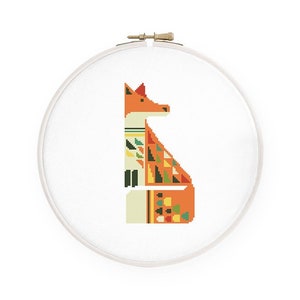 Retro fox cross stitch pattern Geometric animal cross stitch Minimalist cross stitch, Instant download PDF #067