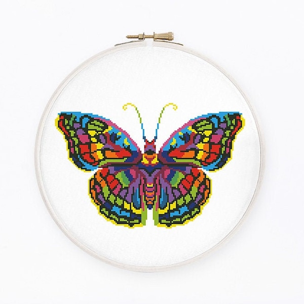 Colorful butterfly cross stitch pattern Rainbow butterfly cross stitch Mandala butterfly cross stitch Instant download PDF #2284