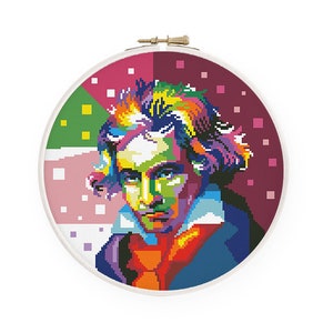 Colorful Beethoven cross stitch pattern Abstract composer Ludwig Van Beethoven Music cross stitch, Instant download PDF #1775