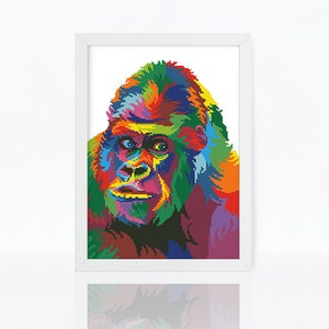 Colorful gorilla cross stitch pattern Abstract rainbow monkey cross stitch Ape cross stitch, Instant download PDF #1656