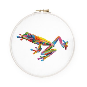 Colorful frog cross stitch pattern Rainbow toad cross stitch Abstract amphibian cross stitch, Instant download PDF #1701