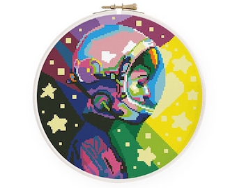 Colorful astronaut cross stitch pattern Spaceman cross stitch Space cross stitch Instant download PDF #1776