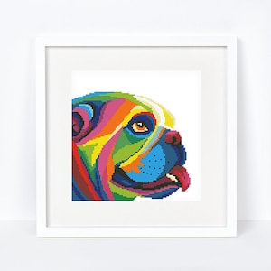 Rainbow bulldog cross stitch pattern Colorful bulldog cross stitch Abstract dog chart, Instant download PDF #2373