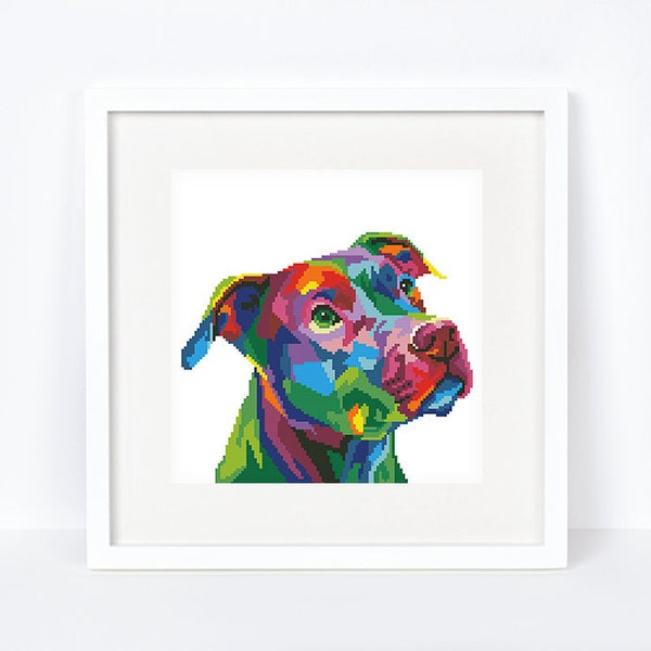 Rainbow Pitbull Terrier cross stitch pattern Colourful Pit bull Abstract Pitbull Terrier, Instant download PDF #2367