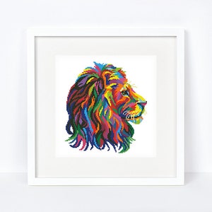 Rainbow lion cross stitch pattern Abstract colorful lion cross stitch African animal cross stitch, Instant download PDF #2273