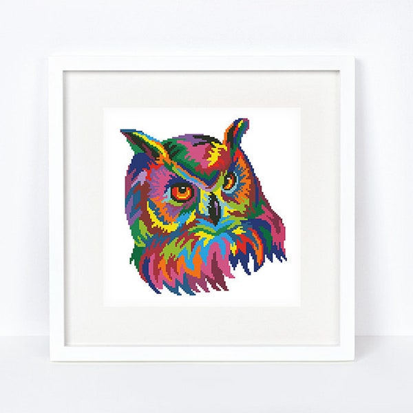 Rainbow owl cross stitch pattern Abstract colorful bird cross stitch Forest animal modern cross stitch, Instant download PDF #2277