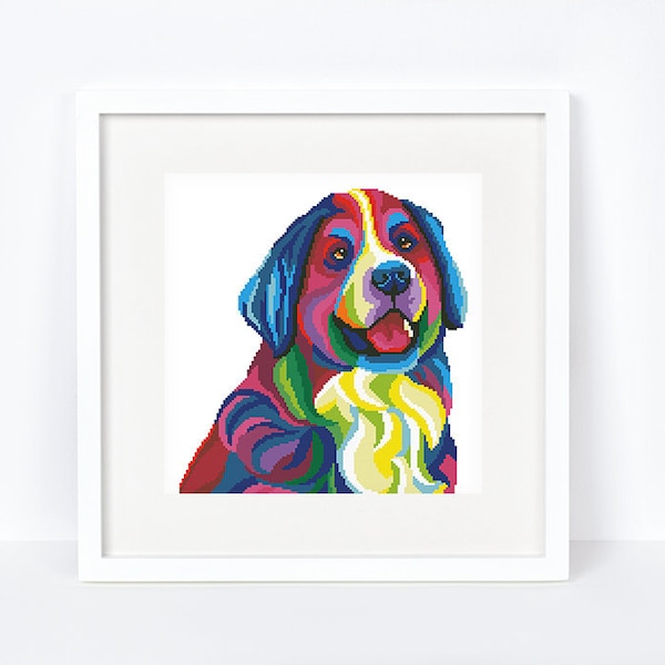 Rainbow Bernese Mountain Dog cross stitch pattern Abstract colorful Berner Sennenhund cross stitch Instant download PDF #2215