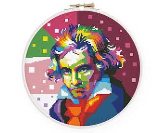 Colorful Beethoven cross stitch pattern Abstract composer Ludwig Van Beethoven Music cross stitch, Instant download PDF #1775